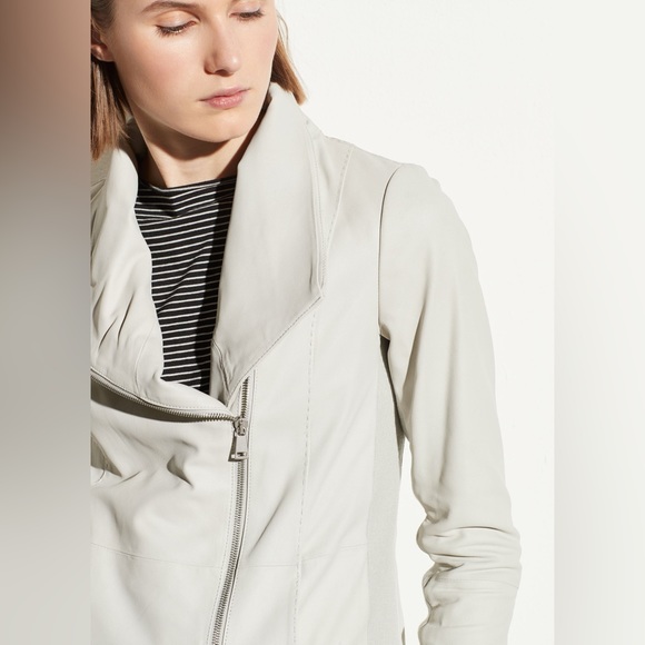 NWT $995 Vince Leather Scuba Jacket Coat in Sierra Silve - Picture 3 of 6